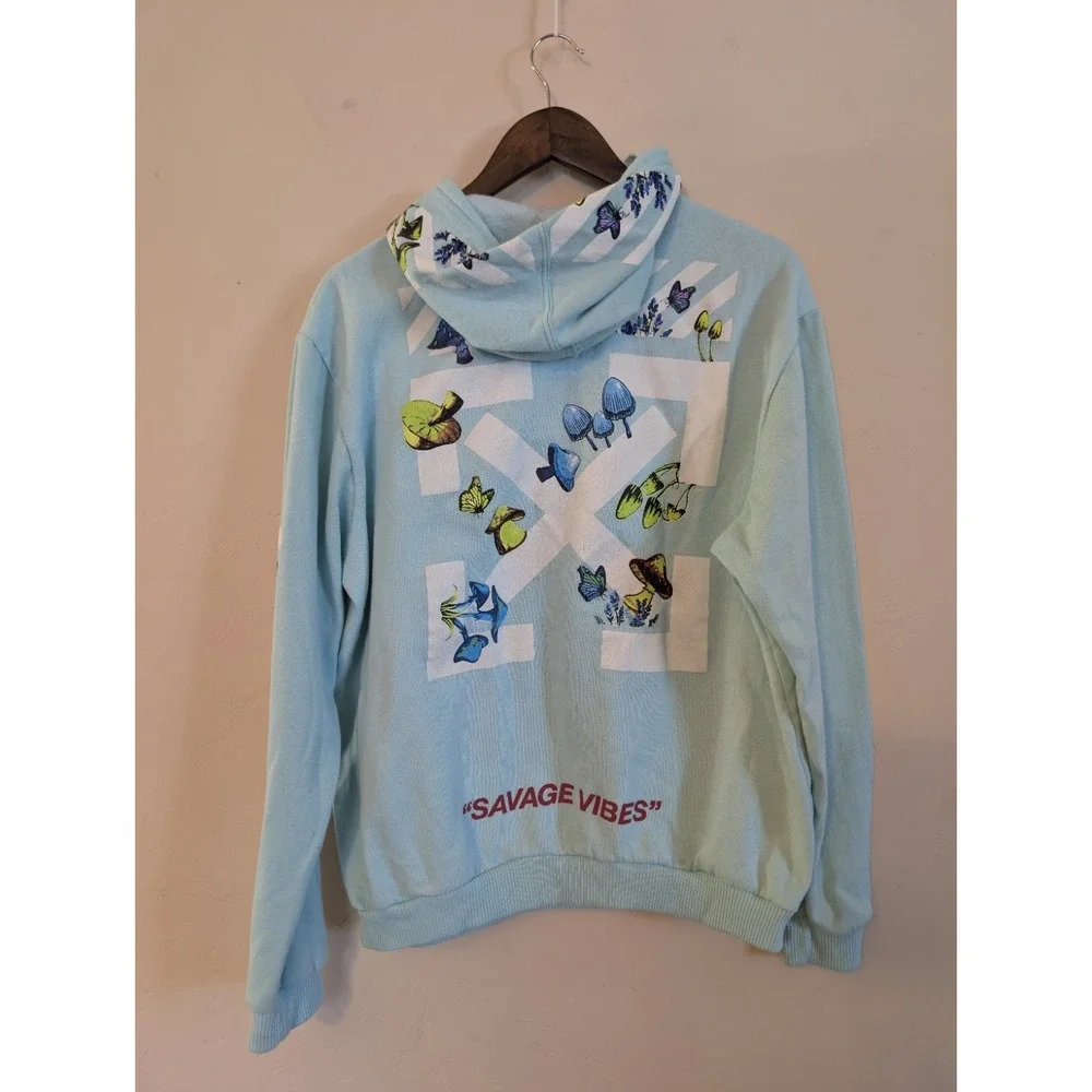 FRESH LAUNDRY XL SAVAGE VIBES‎ MEN MEDIUM SWEATSHIRT HOODIE COTTON PULLOVER TEAL